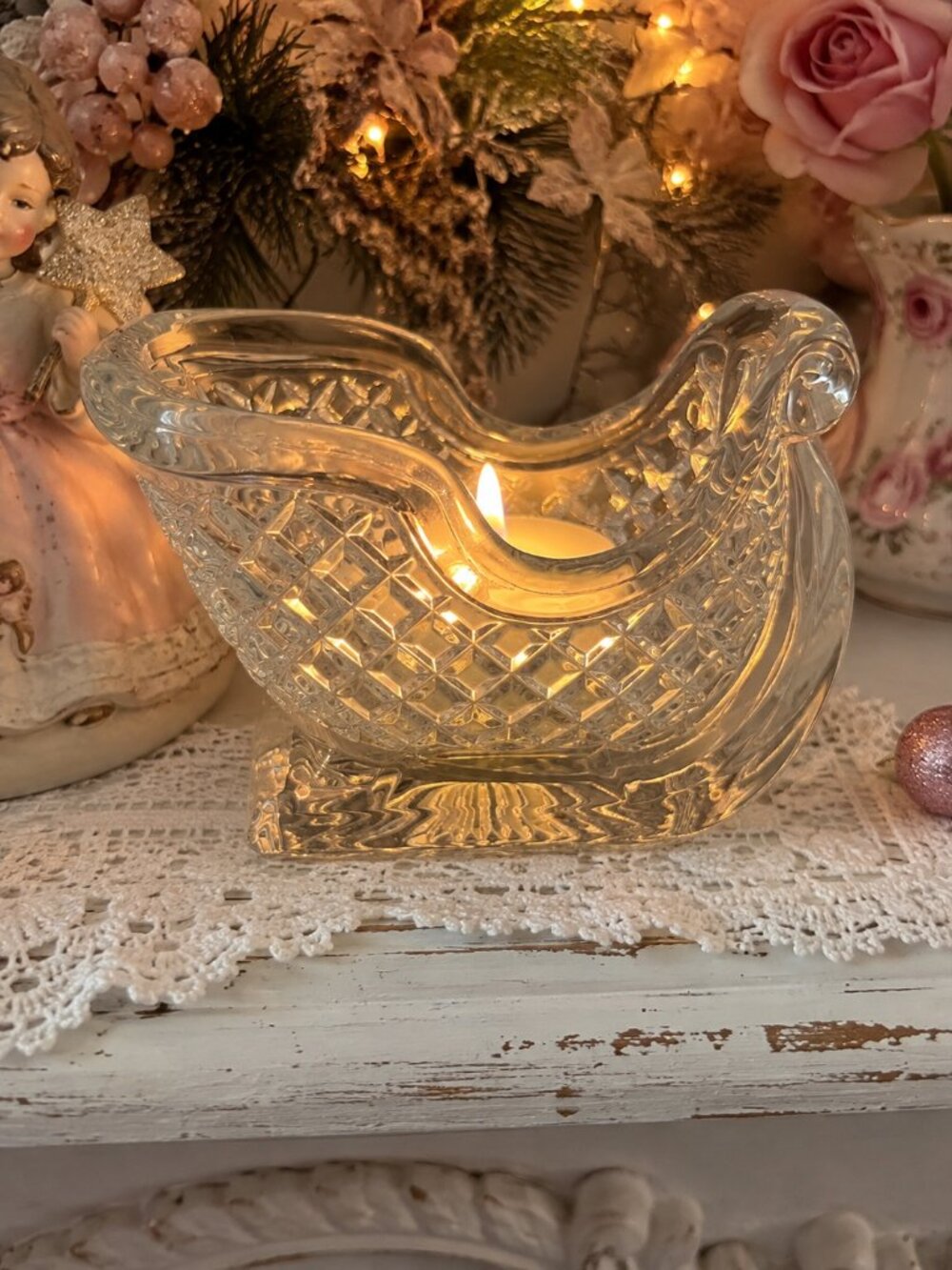 St. George Crystal 24% Lead Crystal Christmas Sleigh Candle Holder Original Box